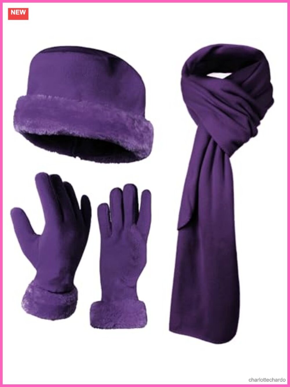 Warm Fleece Fur Plush Winter Hat Glove Scarf Set 3 Piece Cold Weather